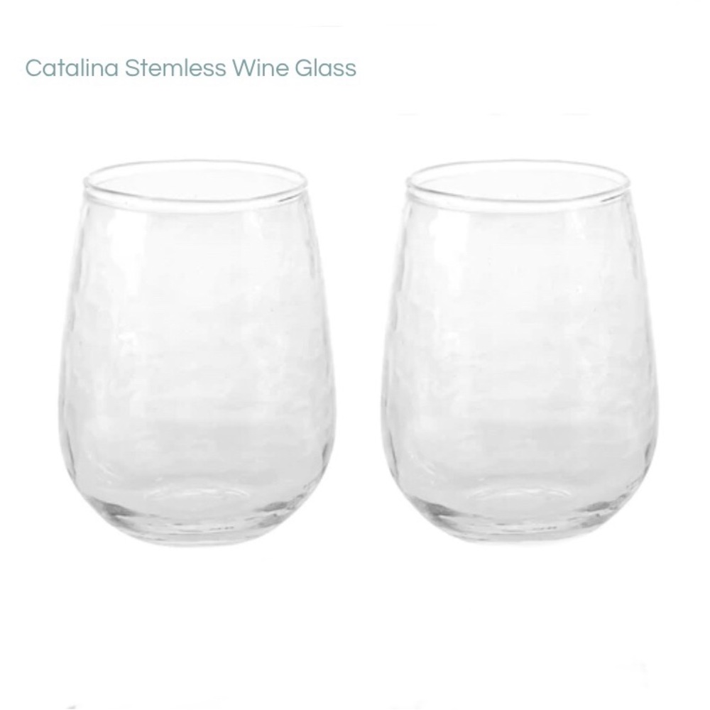 Karma Catalina Stemless Wine glasses set of 2-clear hammered texture-NWT